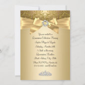 Hübscher Goldbow und Tiara Quinceanera Einladung (Rückseite)