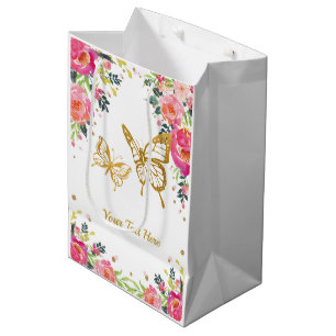 Hübscher Goldschmetterling/rosa Watercolor mit Mittlere Geschenktüte