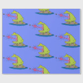 Hübscher, grüner Frosch und Fliegenfliege-Cartoon Geschenkpapier (Flach)