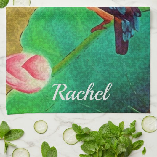 Hübscher Grüner Vogel und Blume Geschirrtuch (Gefaltet)