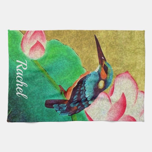 Hübscher Grüner Vogel und Blume Geschirrtuch (Horizontal)