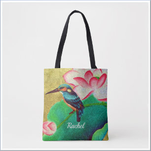 Hübscher Grüner Vogel und Blume Tasche