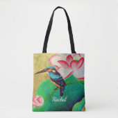 Hübscher Grüner Vogel und Blume Tasche (Vorderseite)