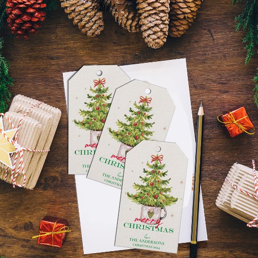 Hübscher Grüner Weihnachtsbaum in Pot Holiday Gefa Geschenkanhänger