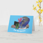 Hübscher Hai beim Fernsehen Cartoon Karte (Gelbe Blume)