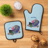 Hübscher Hai beim Fernsehen Cartoon Ofenhandschuh & Topflappen-Set (Oben Unten)