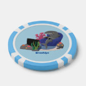 Hübscher Hai beim Fernsehen Cartoon Pokerchips (Einzeln)