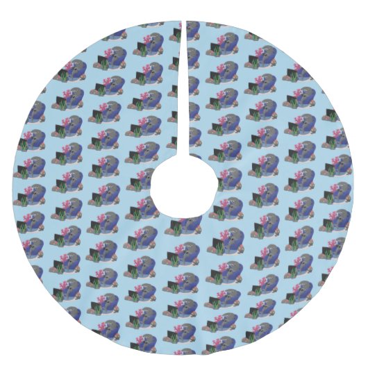 Hübscher Hai beim Fernsehen Cartoon Polyester Weihnachtsbaumdecke (Vorderseite)