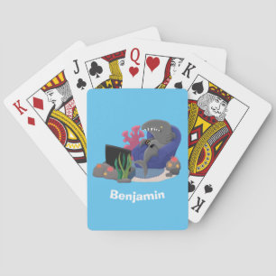 Hübscher Hai beim Fernsehen Cartoon Spielkarten