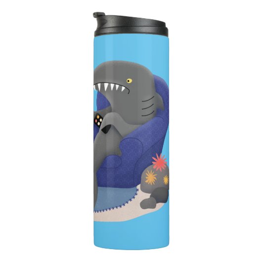 Hübscher Hai beim Fernsehen Cartoon Thermosbecher (Nach rechts gedreht)