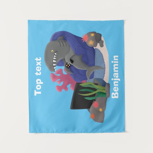 Hübscher Hai beim Fernsehen Cartoon Wandteppich (Vorderseite)