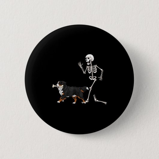 Hübscher Halloween Berner Hund und Skelett Button (Vorderseite)