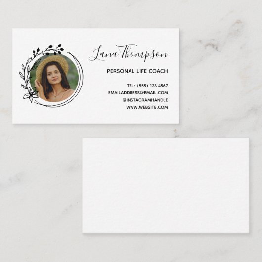 Hübscher Handgezeichneter Kranz mit Foto Visitenkarte (Vorne/Hinten)