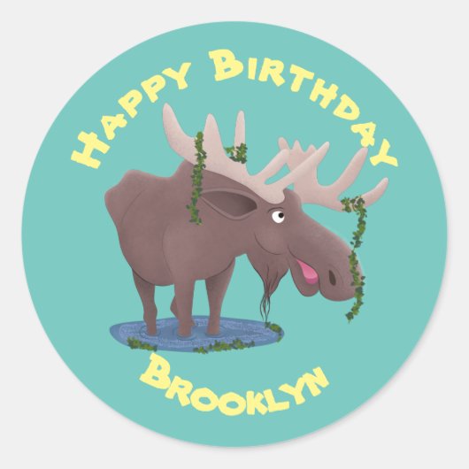 Hübscher Happy Elose Cartoon Illustration Classic Runder Aufkleber (Vorderseite)