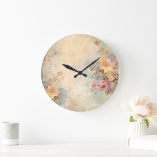 Hübscher Hazy Spring Wildblumen Florals von Ava Große Wanduhr (Zuhause)