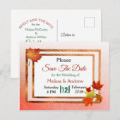 Hübscher Herbstausbruch: Hochzeit retten Datum Ankündigungspostkarte (Vorne/Hinten)