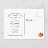 Hübscher Herbstausbruch: Hochzeit retten Datum Ankündigungspostkarte (Rückseite)