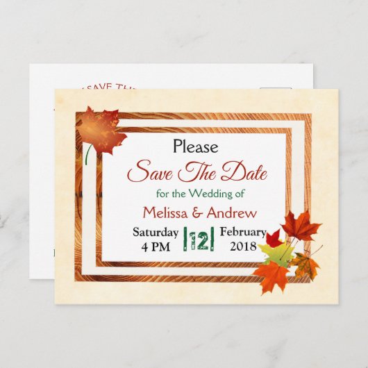 Hübscher Herbstausbruch: Hochzeit retten Datum Ankündigungspostkarte (Vorne/Hinten)