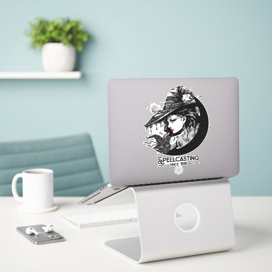 Hübscher Hexenzauber und Schwarze Katze Wicca Spel Aufkleber (Laptop auf Schreibtisch)