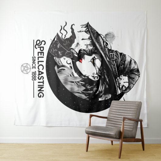 Hübscher Hexenzauber und Schwarze Katze Wicca Spel Wandteppich (Beispiel (Horizontal))