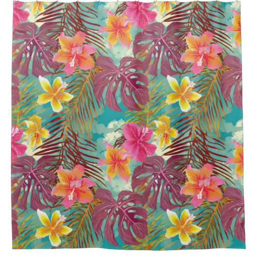 Hübscher Hibiskus bemalt tropisch Duschvorhang (Vorderseite)