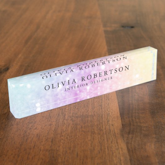 Hübscher holografischer Glitzer Girly Glamour Namensplakette (Seite)