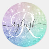 Hübscher holografischer Glitzer Girly Glamour Runder Aufkleber (Vorderseite)