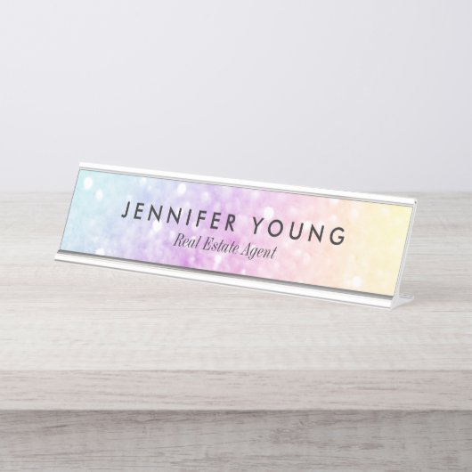 Hübscher holografischer Glitzer Girly Glamour Schreibtischnamensplakette (Vorderseite )