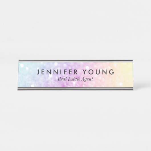 Hübscher holografischer Glitzer Girly Glamour Schreibtischnamensplakette (Vorderseite )