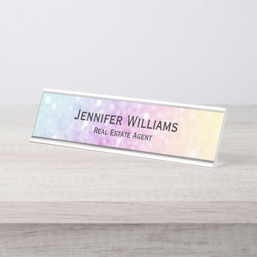 Hübscher holografischer Glitzer Girly Glamour Schreibtischnamensplakette (Vorderseite )