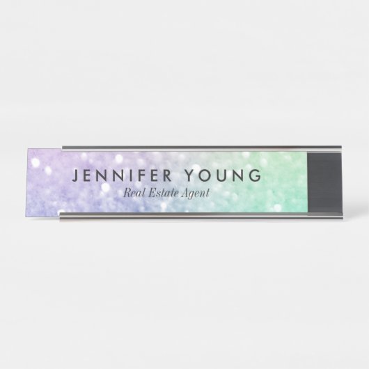 Hübscher holografischer Glitzer Girly Glamour Schreibtischnamensplakette (Vorderseite )