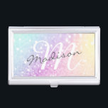 Hübscher holografischer Glitzer Girly Glamour Visitenkarten Dose<br><div class="desc">Dieses farbenfrohe,  bunt-bunt-bunt-bunt-Glitzer-Muster lässt sich einfach mit Ihren individuellen Details personalisieren.</div>