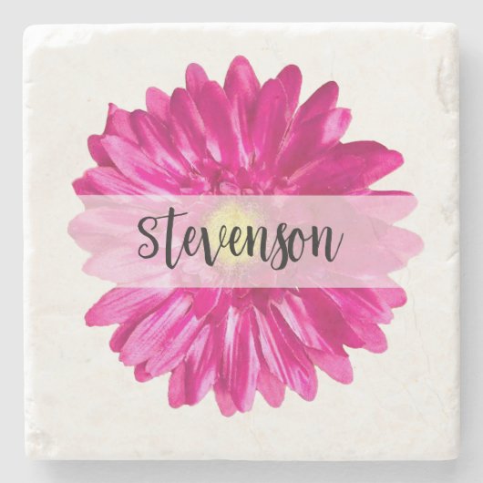 Hübscher Hot Pink Daisy Individuelle Name Steinuntersetzer (Vorderseite)