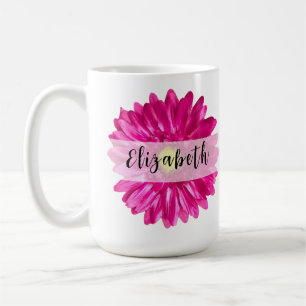 Hübscher Hot-Pink-Daisy-Individuelle Name und Mono Kaffeetasse