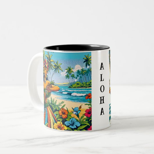 Hübscher Hula Dancer auf den Hawaiianischen Inseln Zweifarbige Tasse (Vorderseite Links)