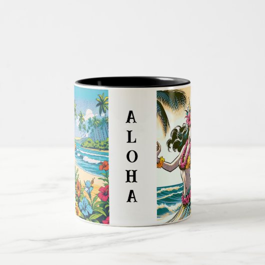 Hübscher Hula Dancer auf den Hawaiianischen Inseln Zweifarbige Tasse (Mittel)