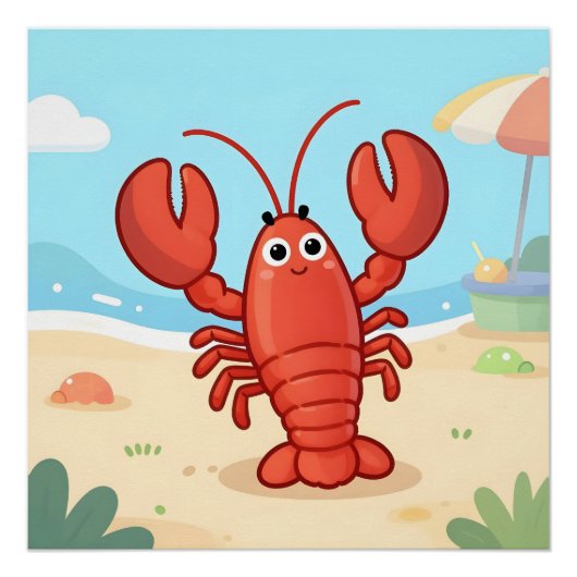 Hübscher Hummer am Strand Poster (Vorderseite)
