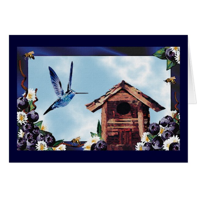 Hübscher Hummingbird, Birdhouse und Blueberries (Vorderseite (Horizontal))