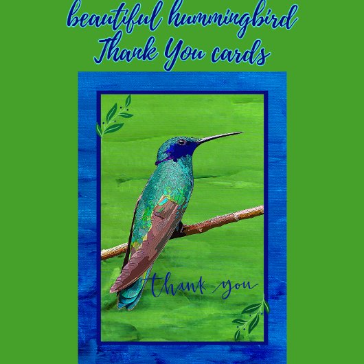 Hübscher Hummingbird Gerahmt in Grün und Blau Dankeskarte