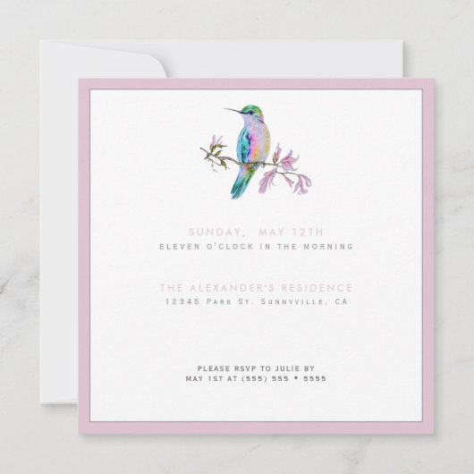 Hübscher Hummingbird Muttertag Einladung (Rückseite)