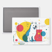 Hübscher Hund sitzt in einem farbenfrohen Kunstber Magnet (Vorderseite/Rückseite)