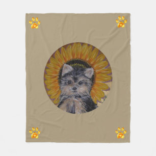 Hübscher Hund, Sonnenblume und Goldpfoten Fleece-D Fleecedecke