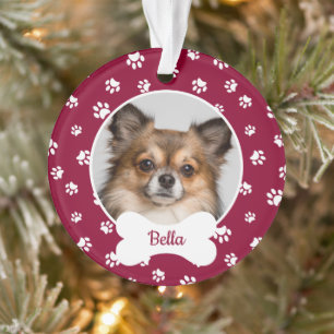 Hübscher Hundeknochen Name Jahr Rot-Weiße Pfotenab Ornament