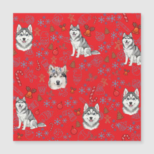 Hübscher Husky-Hund Weihnachten Winter Nahtloses M Magnetkarte