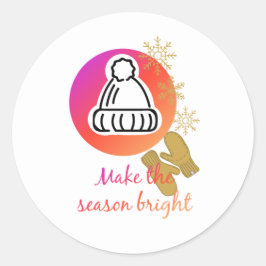 Hübscher Hut und Mittens Wintersaison - Helle Runder Aufkleber