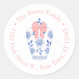 Hübscher Ingwer Jar mit rosa Rücksendeadresse Runder Aufkleber