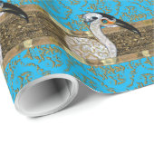 Hübscher Insel-Vogel-Streifen Geschenkpapier (Rolleneckpunkt)