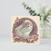 Hübscher Jugendstil-Geist mit Blume Spooky Einladung (Stehend Vorderseite)