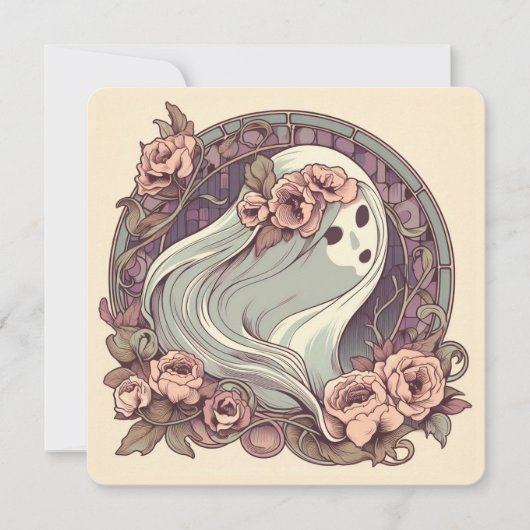 Hübscher Jugendstil-Geist mit Blume Spooky Einladung (Vorderseite)