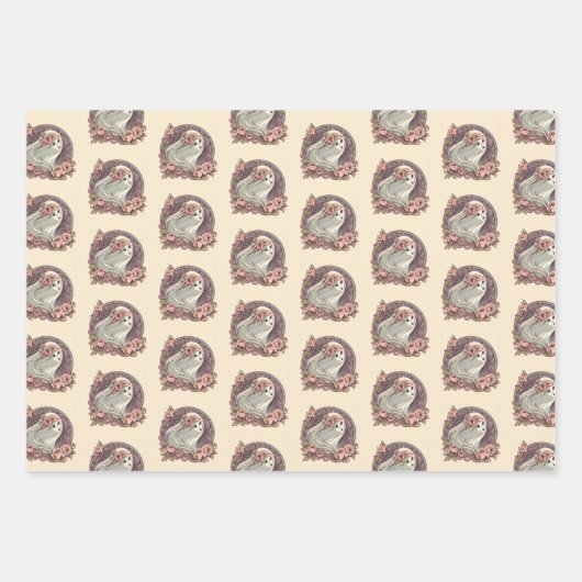 Hübscher Jugendstil-Geist mit Blume Spooky Geschenkpapier Set (Vorderseite 2)